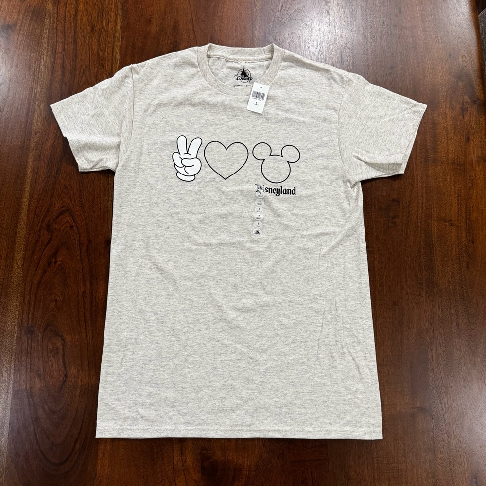 Disney Parks Peace Love Mickey‎ Graphic T-Shirt Heather Gray Small NEW